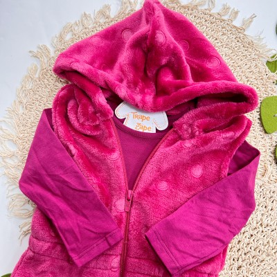   Inverno 2025 - Conj. Colete em Plush, Blusa Manga Longa e Legging Corações - Pink 
